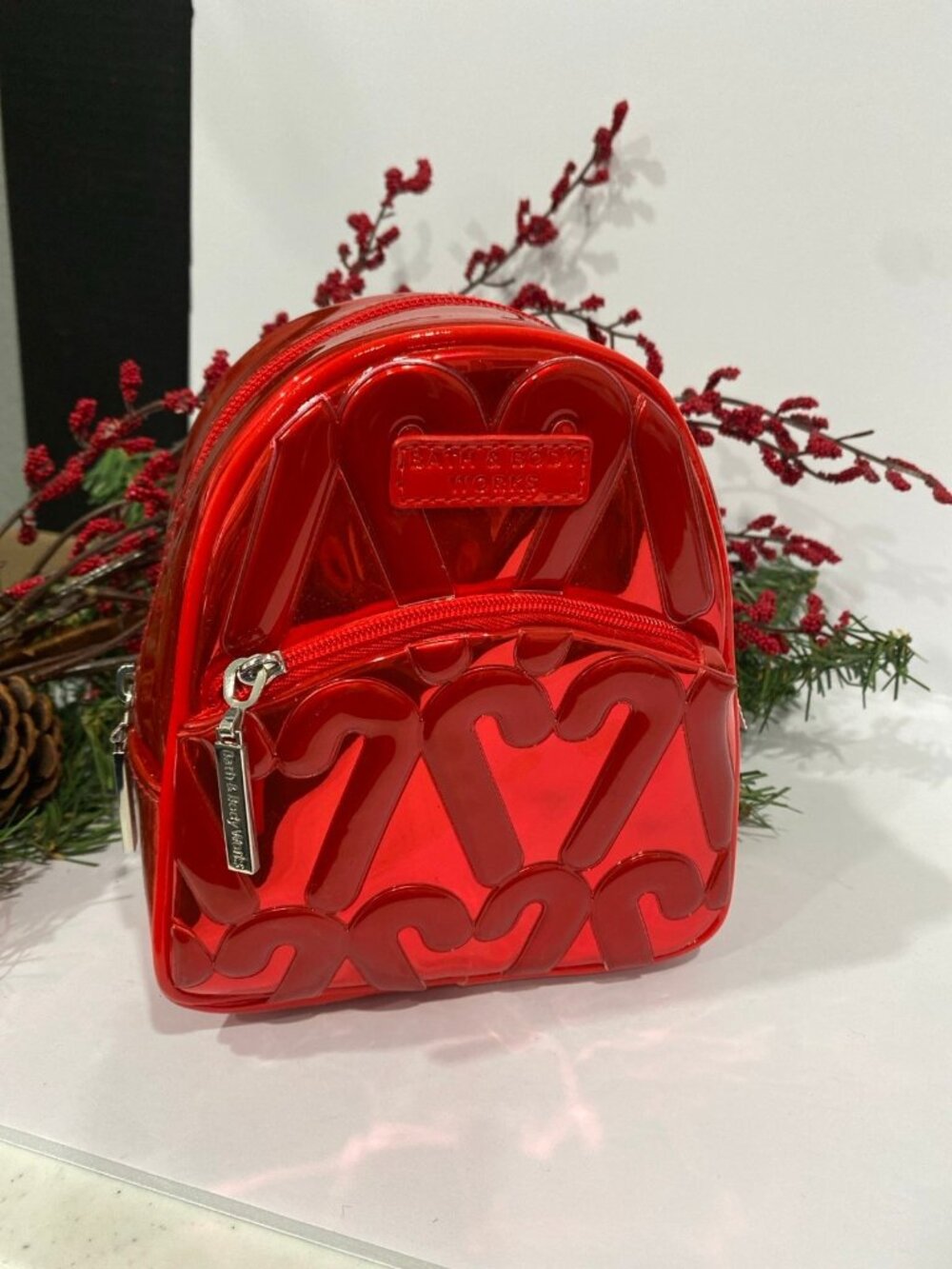 NWT Bath & Body Works Candy Cane Heart Mini Backpack Purse Bag